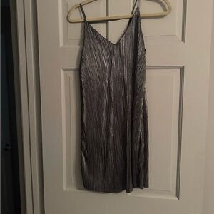 One Clothing Shimmering Silver Pleated Mini Dress